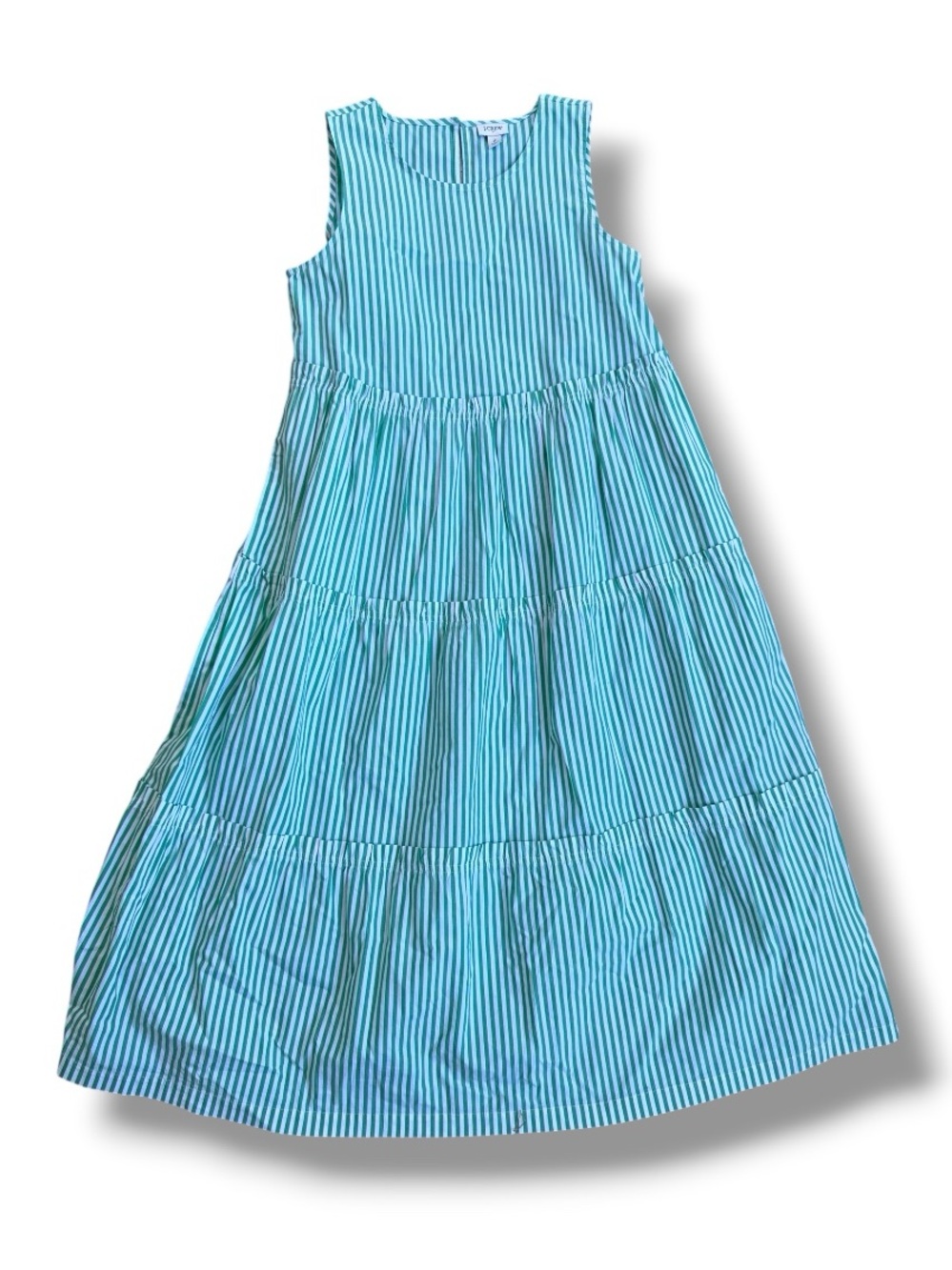 J. Crew Factory Green/White Striped Poplin Sleeveless Tiered Boho Maxi Size 2 - Picture 12 of 12